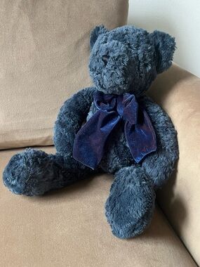 Strouds Collectible Plush Dark Blue Teddy Bear with Velvet Bow